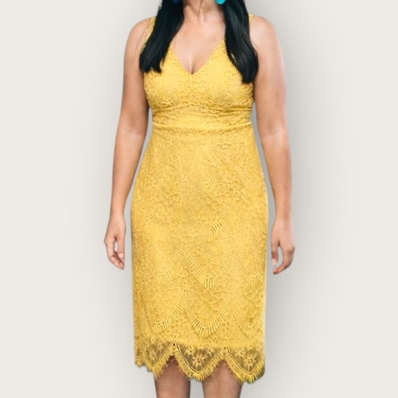 Nanette Lepore Dresses & Skirts - Nanette Lepore Yellow Lace Midi Dress – Women’s Size 6